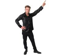 Black Disco Shirt - XLarge - Black Ruffle Shirt with Big Collar - Adults 70s/80s Fancy Dress Costume