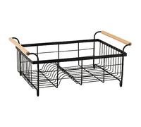 Black Dish Drainer With Wooden Handles - Sleek Dish Drying Rack - Kitchen Organizer - Large Capacity - Countertop Dish Organizer - Powder Coated Steel Wire - Stainless Steel - Durable Easy to Clean