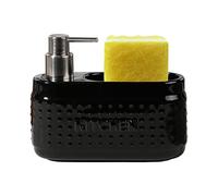 Black Dish Soap Dispenser with Sponge Holder, Large Capacity Ceramic Liquid Soap Dispenser for Kitchen Countertop-600ml