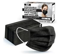 Black Disposable Face Masks Breathable 3-Layer Procedure Masks 6 Boxes 50pcs in each box Bulk Pack of 300pcs with Elastic Ear Loops Lightweight Daily Use Face Covers for Home, Office, Travel Mask.