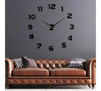 Black DIY 3D Number Wall Clock Mirror Sticker Self-Adhesive Waterproof EVA Foam Silent Sweep Easy Install 47x47in Modern Decor