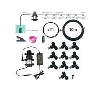 (Black) DIY Water Mist Spray Electric Diaphragm Pump Kit Garden Greenhouse Misting Cooling System 10M 10PCS Fog Nozzles Gardening