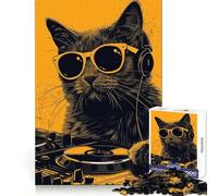 Black DJ Cat at The Party Jigsaw 1000 Pieces for Teenagers Sharp Memory Easy Relaxation Neat Edges Joyful Xmas (38x52cm)