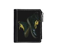(Black Doc Marten Boots_2895) Men's Women PU Leather Wallets Compact Bifold with Zipper & Multiple Card Coins Slots Black Stylish Durable Graphic Design Print for Girl Boys