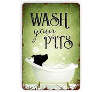 Black Dog Bathroom Metal Tin Sign,Wash Your Pits,Super Durable Bathroom Retro Plaque Posters Cave Bar Ornaments Kitchen Home Decoration 8X12 Inch
