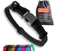Black Dog Collar Small Dogs - Strong Reflective Adjustable Padded Dogs Collars - Metal Buckle, Aluminium V-ring, Dog Safety