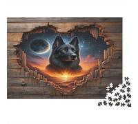 Black Dog Fantasy Art Colourful German Shepherd in Heart 1000 Pcs Jigsaw Puzzles Adults Brain Development Classic Educational Games 52x38cm/1000pcs