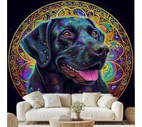 Black Dog Floral Art 3D Wallpaper Labrador Mandala Pattern Wall Stickers 200x140 cm Boho Mysterious Canvas Wallpaper for Bedroom Living Room Stickers Mural Peel and Stick Photo Wall Art wa98k
