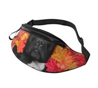 Black Dog Lie on Maple Leaf Printed Bumbags Waist Fanny Pack Adjustable Crossbody Waist Bag Sports Travel Holiday Fanny Pack for Men Women