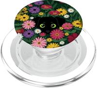 Black Dog Peeking Floral Garden Flowers PopSockets PopGrip for MagSafe