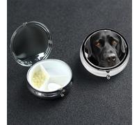 Black Dog Round Pill Box 3 Compartment Cute Travel Pill Organizer Case Portable Medicine Vitamin Organizer Metal Pill Case for Women Men Travel Unique Gift
