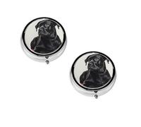 (Black Dog) Round Pill Box with 3 Compartment Small Pill Organizer Portable Pill Case Vitamin Containers, Travel Essentials 4.6x4.6x1.8 cm