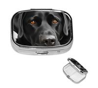 Black Dog Square Metal Pill Box 2 Compartment Cute Travel Pill Organizer Case Portable Medicine Vitamin Organizer Pill Case for Women Men Travel Unique Gift