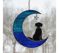 Black Dog Stained Glass Window Hanging,Moon Dog Suncatcher for Window, Sun Catchers Indoor Window Gifts for Dog Lovers,Dog Memorial Gifts for Loss of Dog