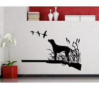 Black Dog Standing on Grass Pattern Wall Sticker Artist Residence Mural with Bird Wall Poster Dog Silhouette Plant