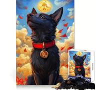 Black Dog with Golden Medallion Jigsaw for Adults 1000 Pieces Critical Think Cozy Pastime Uniform Edges Xmas Present (50x75cm)