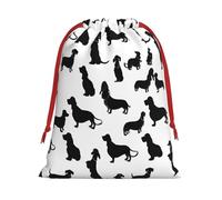 Black Dogs Dachshund Dog -Print Drawstring Gifts Bags M Size - Soft Flannel Fabric Reusable For Wedding Party Favors Gifts Packaging