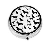 Black Dogs Dachshund Dog Print Pill Box, Round Pill Organizer, 3 Compartment Small Pill Case for Purse & Pocket, Portable Medicine Box, Travel Pill Case
