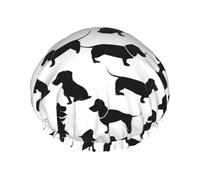 Black Dogs Dachshund Dog Print Premium Double Layer Shower Cap For Women With Reusable Shower Cap For Hair - Waterproof Plastic Cap - Shower Caps For Long, Short And Curly Hairs