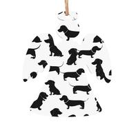 Black Dogs Dachshund Dog Printed Angel Shape Christmas Tree Pendants 2 Pcs, Lanyards Home Holiday Xmas New Year Party Decorations