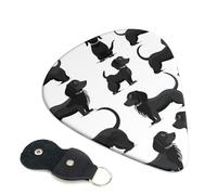 Black Dogs Dachshund Dog Printed Guitar Picks, 6 Pack with Leather Keychain Pick Holder - 0.46mm, 0.71mm, 0.96mm Assorted Thickness for Acoustic Ukulele, Electric Guitar, Acoustic Guitar, Bass