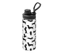 Black Dogs Dachshund Dog Printing 18oz Sports Insulated Kettle for Cycling Gym Basketball Outdoor, Suitable As A Present