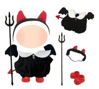 Black Doll Clothes for 17cm Dolls, Little Devil Doll Clothes Accessories Set with Jumpsuit Headband Shoes Devil Trident for Girls Boys Birthday Gift, No Doll