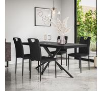 (Black) Donni Dining Table And Chairs - Black Table Top w 4-6 Monza Faux Leather Chair