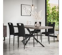 (Black) Donni Dining Table And Chairs Concrete Effect Top w 4-6 Monza Faux Leather Chair