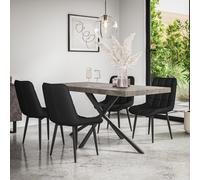 More4Homes Donni Dining Table And Chairs - Concrete Effect Table Top W Black Legs + Nova Faux Leather Dining Chair Set Of 6 (Black)
