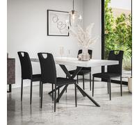 (Black) Donni Dining Table And Chairs - Marble Effect Table w 4-6 Monza Dining Chair