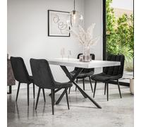 (Black) Donni Dining Table And Chairs - Marble Effect Table w 4-6 Nova Velvet Chair