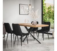 (Black) Donni Dining Table And Chairs - Oak Effect Table w 4-6 Nova Faux Leather Chair