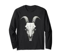 Black Doom Death Goth Metal Goat Skull Retro Evil Horror Long Sleeve T-Shirt