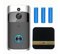 (Black, Doorbell+Ring Chime+3xBatteries) WiFi Wireless Video Doorbell Camera Smart Door Ring HD Intercom Bell Home Security Camera