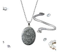 black dot labradoriteoval shape grey color smooth cut 41x32mm stone necklace with 18" cable chain charm handmade healing jewelry for unisex gift & positivity astrology accessories |L_GMYP_0078