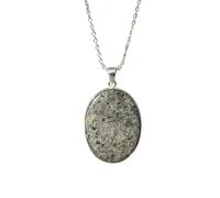black dot labradoriteoval shape grey color smooth cut 42x32mm stone necklace with 18" cable chain charm handmade healing jewelry for unisex gift & positivity astrology accessories |L_GMYP_0313