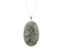 black dot labradoriteoval shape grey color smooth cut 50x32mm stone necklace with 18" cable chain charm handmade healing jewelry for unisex gift & positivity astrology accessories |L_GMYP_0361