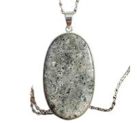 black dot labradoriteoval shape grey color smooth cut 55x32mm stone necklace with 18" cable chain charm handmade healing jewelry for unisex gift & positivity astrology accessories |L_GMYP_0212