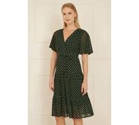 Black Dot Print Mesh Stretch Midi Skater Dress Yumi Black 12