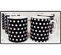 Black Dots Mugs Set of 4 Porcelain Black Mugs Hand Decorated in The UK