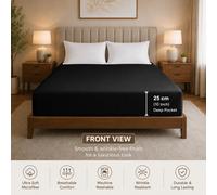(Black, Double (137 x 190 cm)) Extra Deep 25cm Fitted Sheet Elastic Bed Sheets for Mattress Single Double King Size