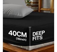 (Black, Double: 137 x 190 cm) Pack of 2 Fitted Bed Sheets Hotel Quality Extra Deep 40CM Stripe Fitted Sheets