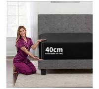 (Black, Double: 137 x 190 CM) Xtra Deep 40CM Fitted Bed Sheet & Pillowcases Pair
