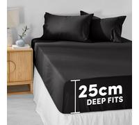 (Black, Double- 137x190cm) Fitted Bed Sheet Extra Deep 25cm Single Double King Bed Sizes
