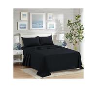 (Black, Double) Flat Sheets with Single Double King Size Bed Ultra Soft Plain Top Sheet Dyed in Trendy Colors Hotel Collection Sheets Ideal for Winter & Sum