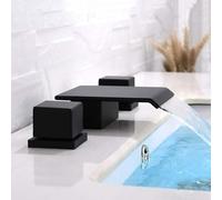 Black Double Handle Waterfall Faucet for Bathroom Sink 3-Hole Wash Basin Taps Modern Flat Mouth Design Stylish and Bathroom Fixtures