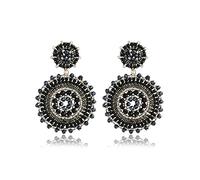 Black Double-layer Rice Beaded Earrings For Women Summer Beach Boho Statement Seed Bead Dangle Handmade Earrings Jewelry