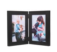 Black Double Photo Picture Frame 6 x 4, Holds 2 Standard Photographs, Freestanding, Twin Hinged 6x4 10 x 15 cm Picture Frames,Glass Front Stand Vertical on Desktop
