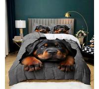 Black Double Size Duvet Cover Sets Animal Rottweiler Bedding Sets Printed Ultra Soft Microfiber 200x200 cm Quilt Cover Set With Pillow Case 50x75 cm Easy Care, Luxury Bedroom Decor